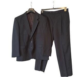 Kilburne and Finch Mens Pinstripe Suit Set 41R 35W Navy Blue Wool Blend 2-Piece